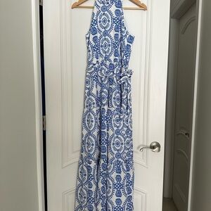 SHEIN Blue and White Print Dress